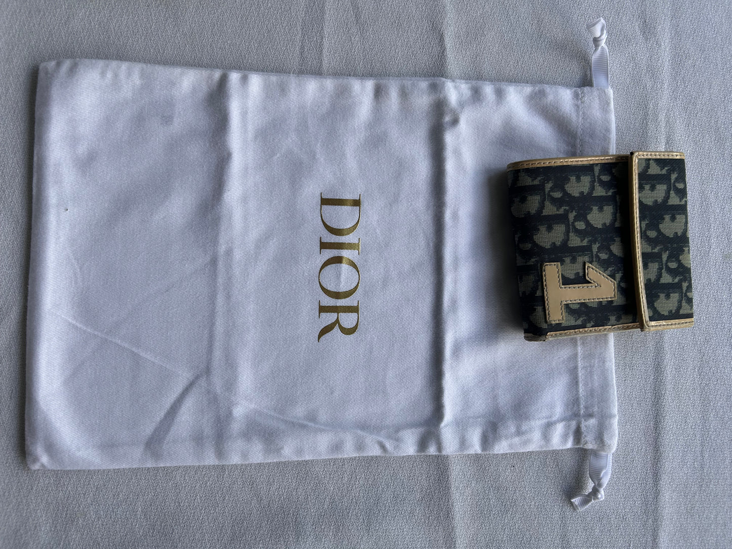 Christian Dior Vintage Oblique Canvas Wallet with Beige Leather "1" Patch