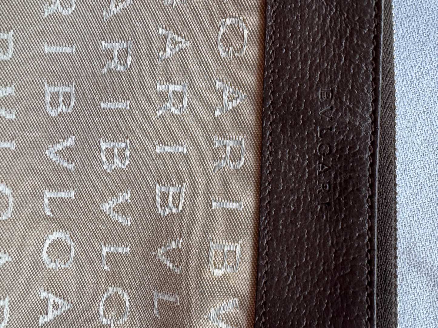 BVLGARI Beige Monogram Canvas & Brown Leather Crossbody Bag
