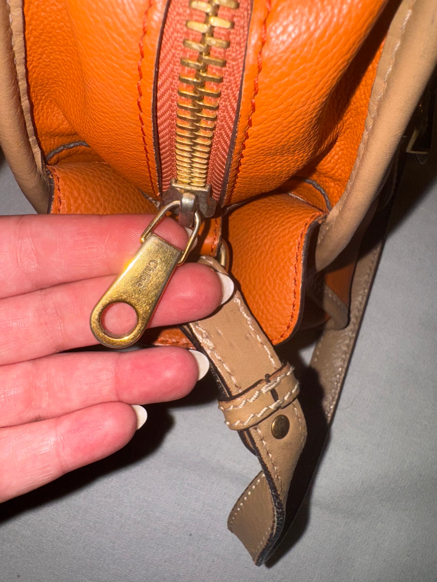 Chloé Vintage Orange Leather Structured Satchel Bag
