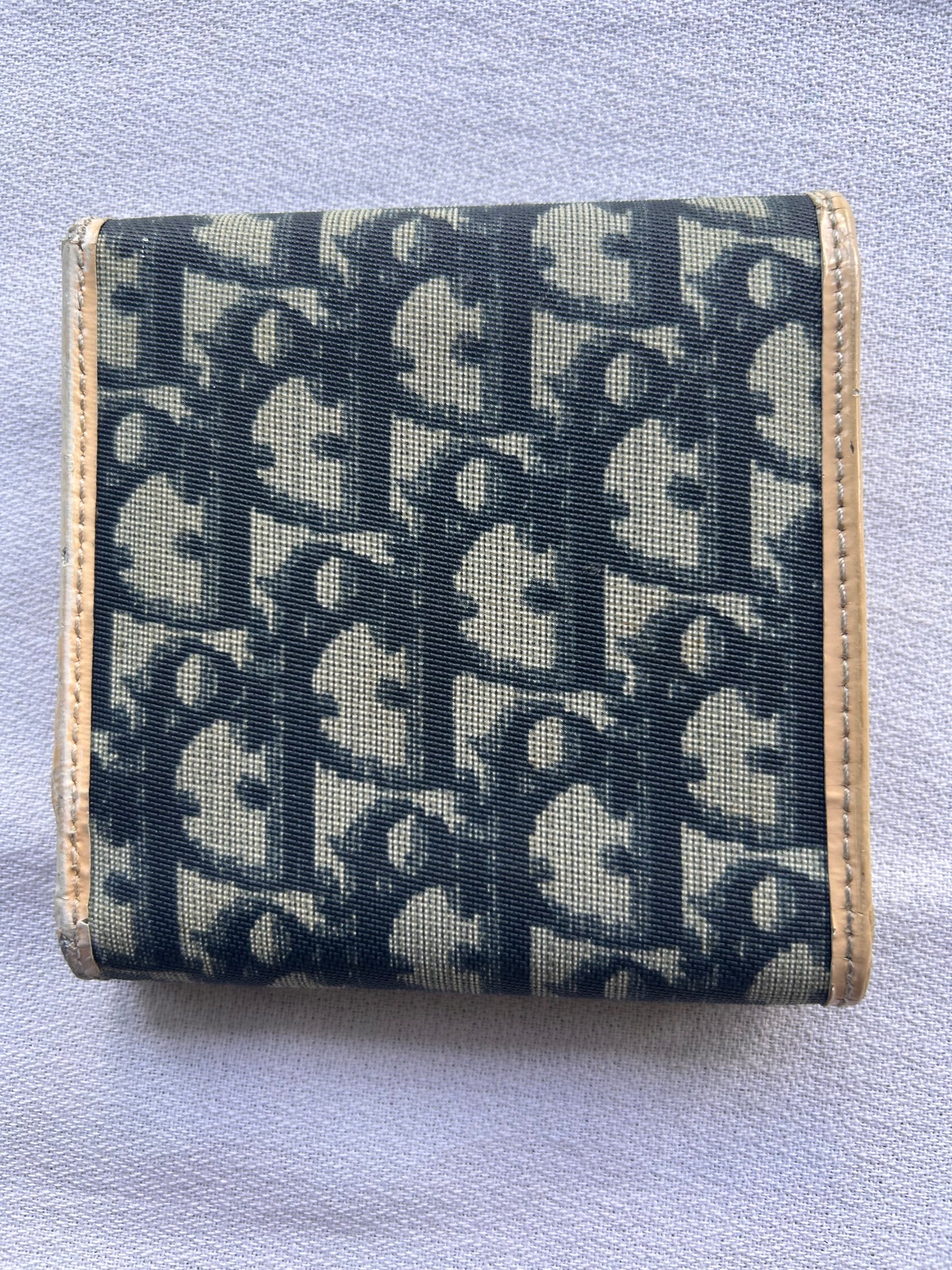 Christian Dior Vintage Oblique Canvas Wallet with Beige Leather "1" Patch