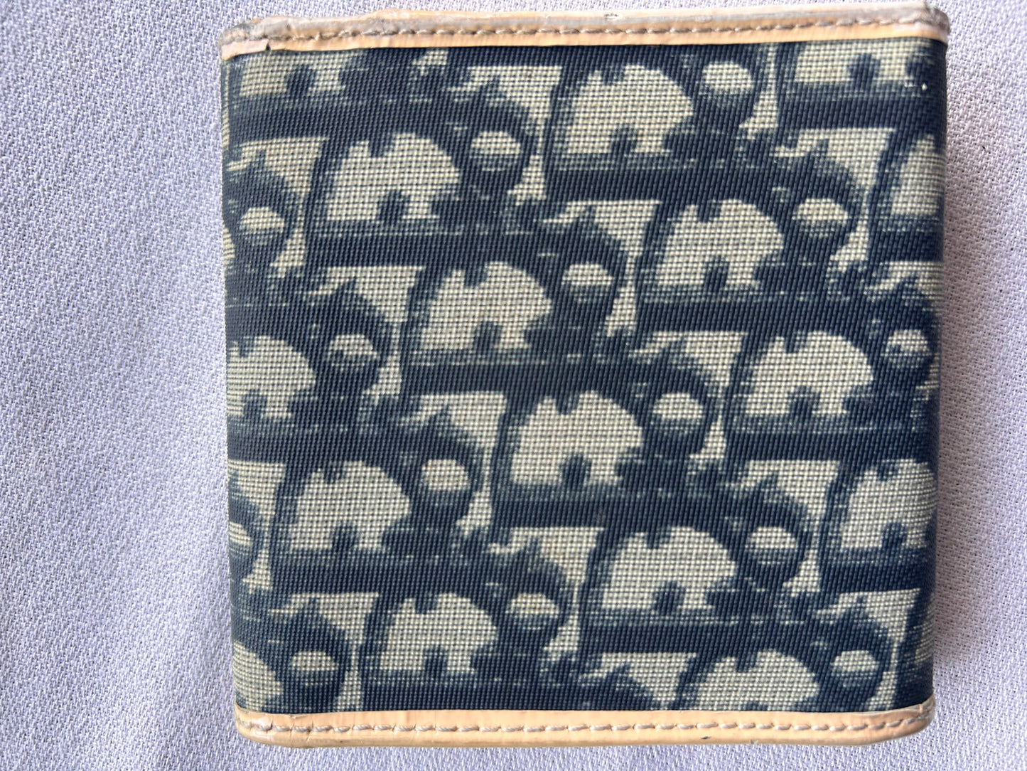 Christian Dior Vintage Oblique Canvas Wallet with Beige Leather "1" Patch