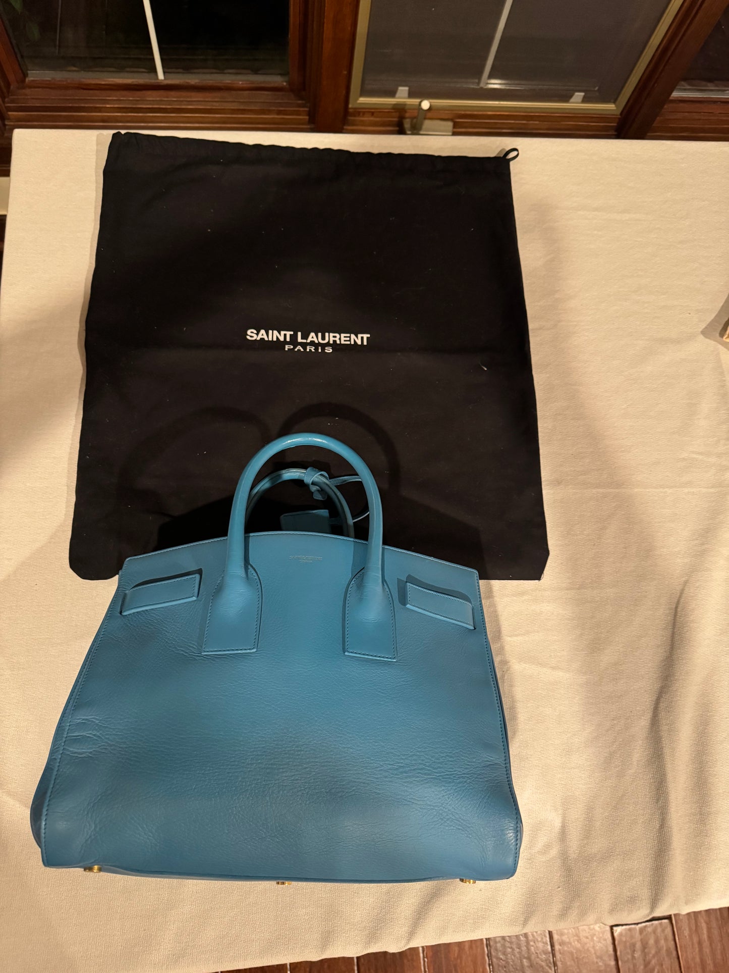 Saint Laurent Sac de Jour Tote in Light Blue Smooth Leather