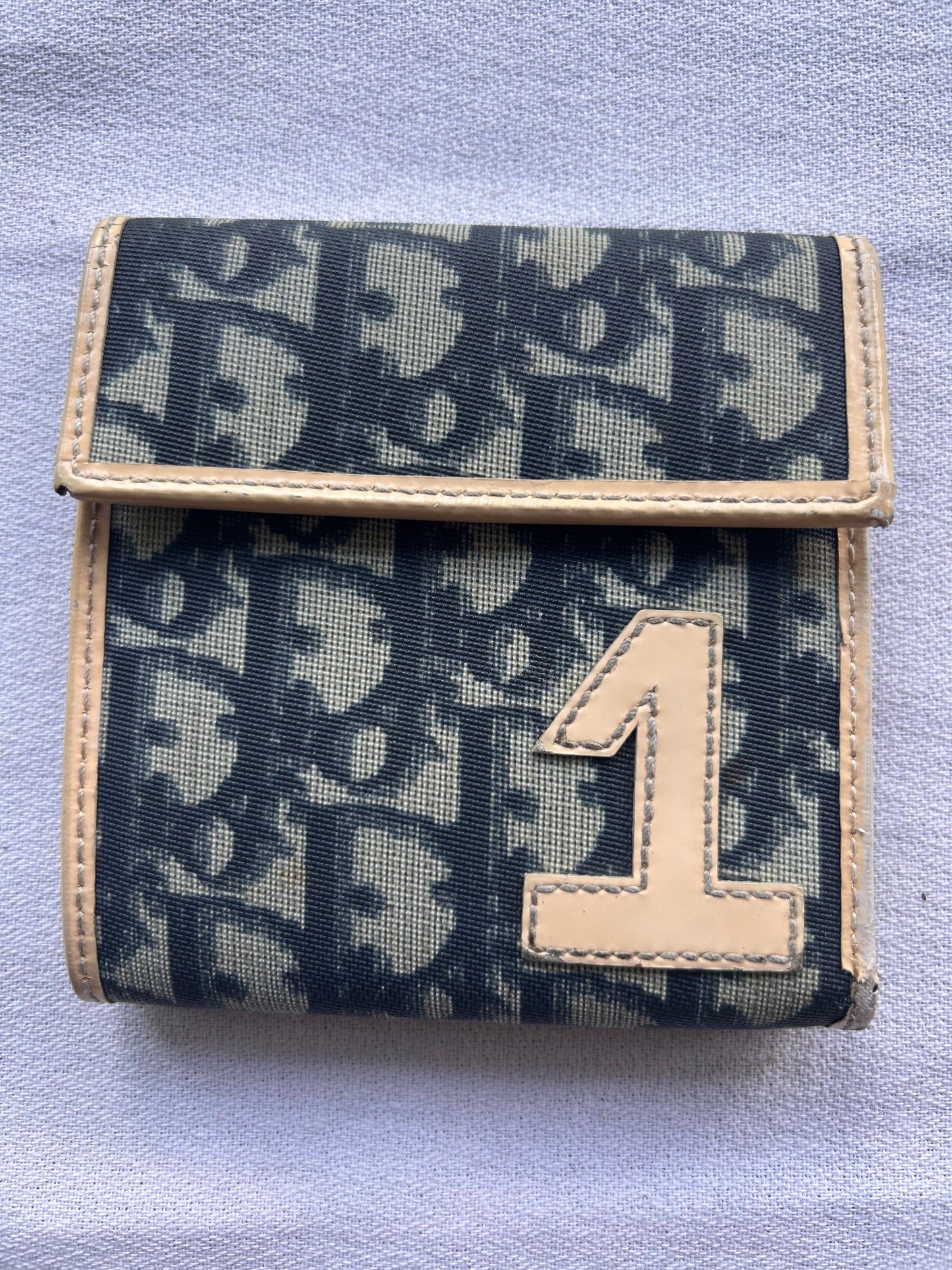 Christian Dior Vintage Oblique Canvas Wallet with Beige Leather "1" Patch