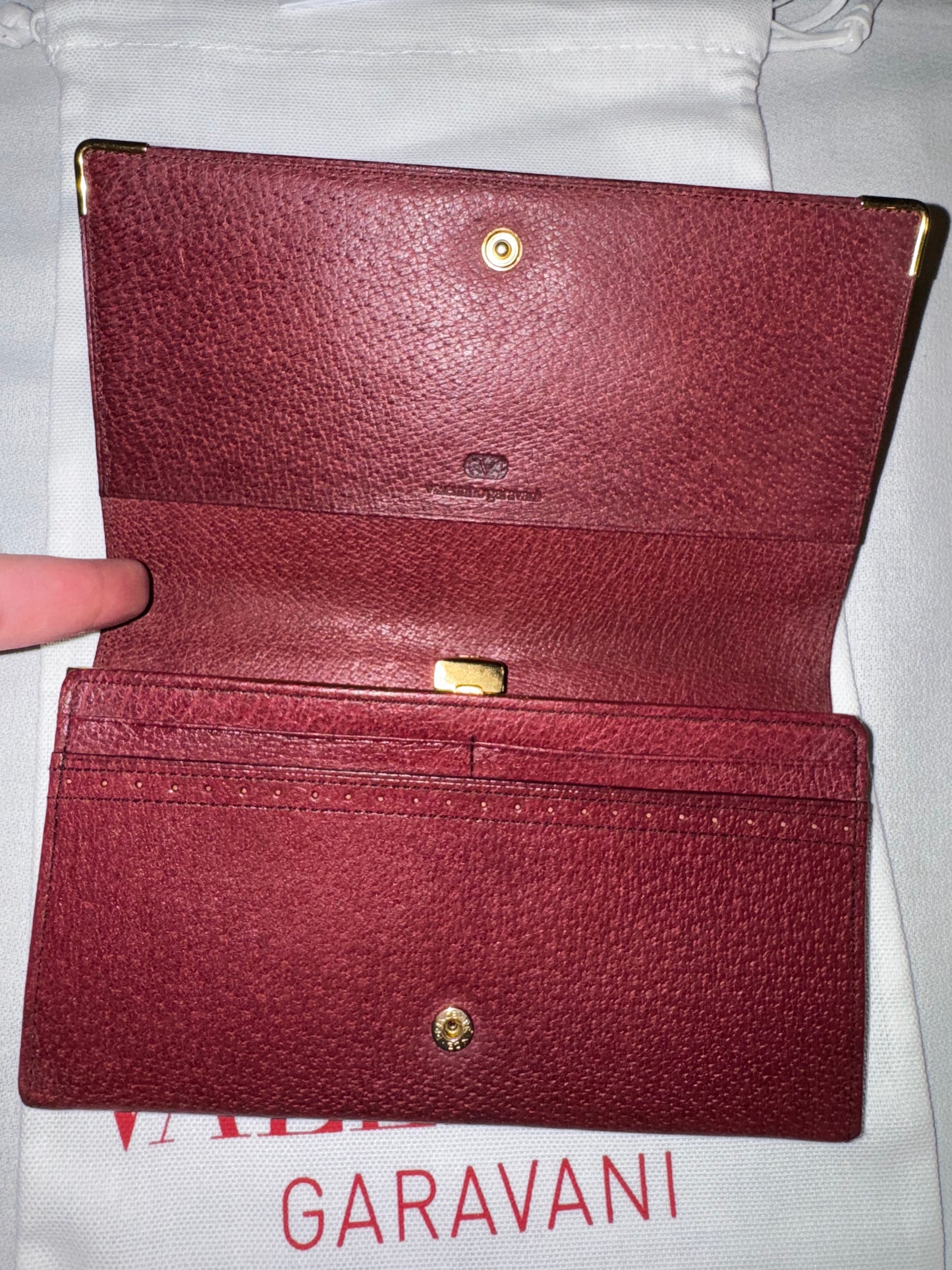 Valentino Garavani Vintage Burgundy Pebbled Leather Continental Wallet