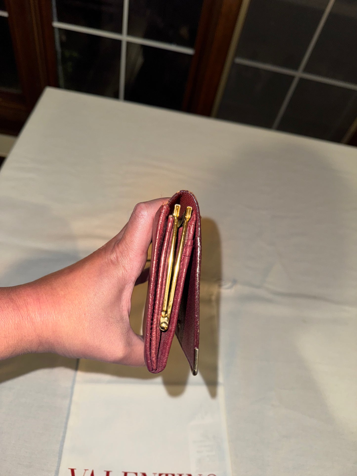 Valentino Garavani Vintage Burgundy Pebbled Leather Continental Wallet
