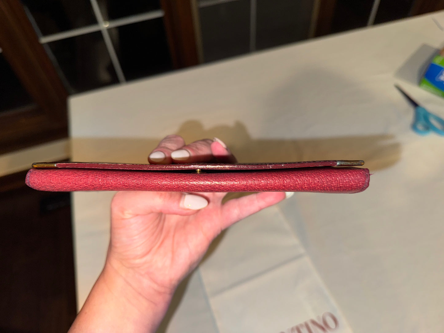 Valentino Garavani Vintage Burgundy Pebbled Leather Continental Wallet
