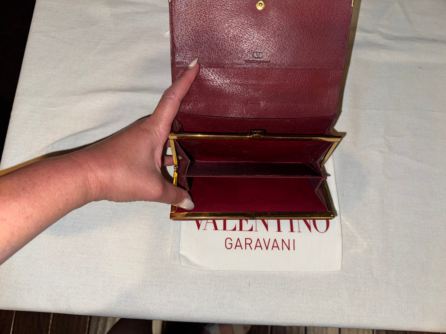 Valentino Garavani Vintage Burgundy Pebbled Leather Continental Wallet