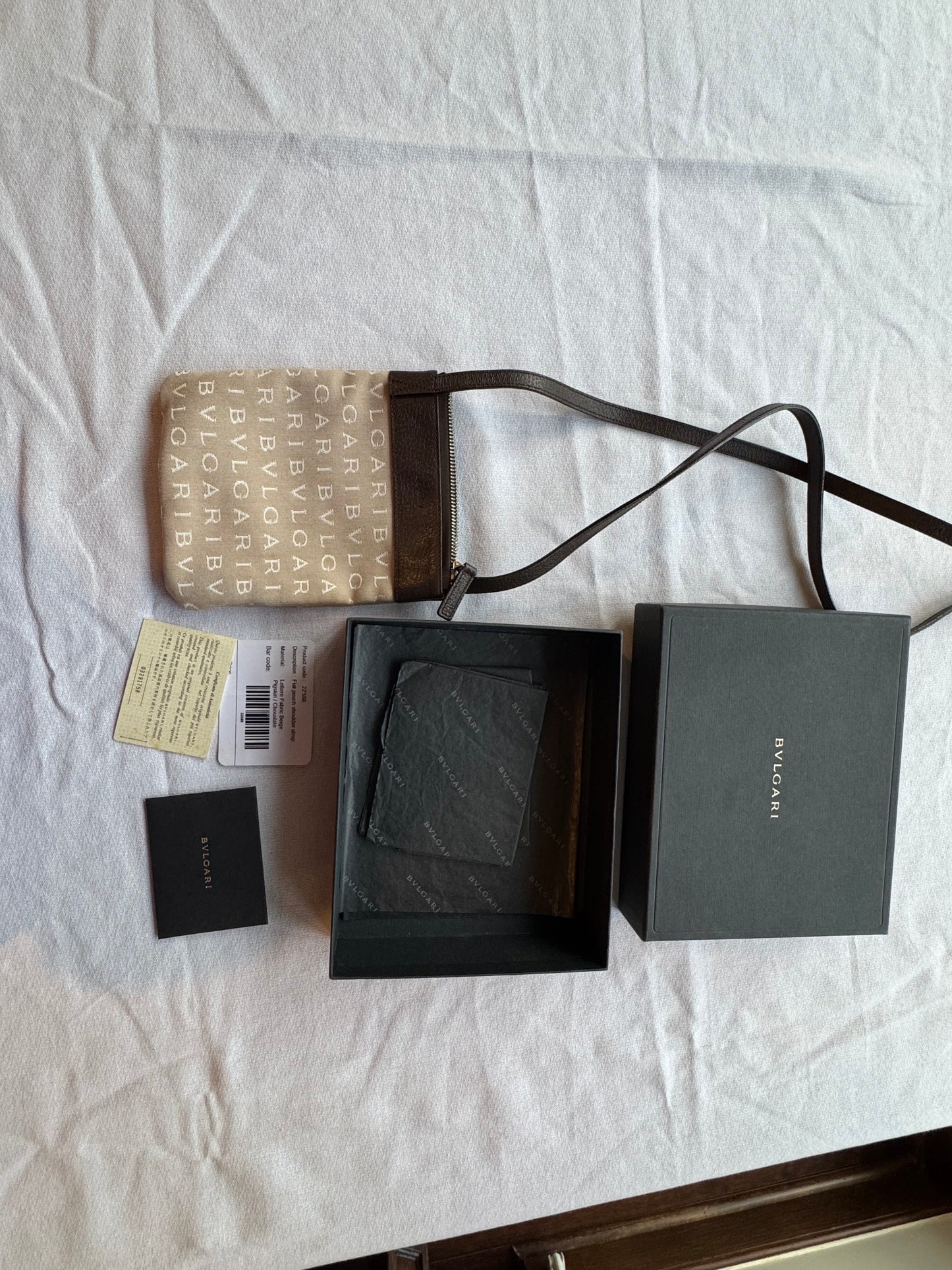 BVLGARI Beige Monogram Canvas & Brown Leather Crossbody Bag
