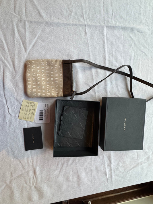BVLGARI Beige Monogram Canvas & Brown Leather Crossbody Bag