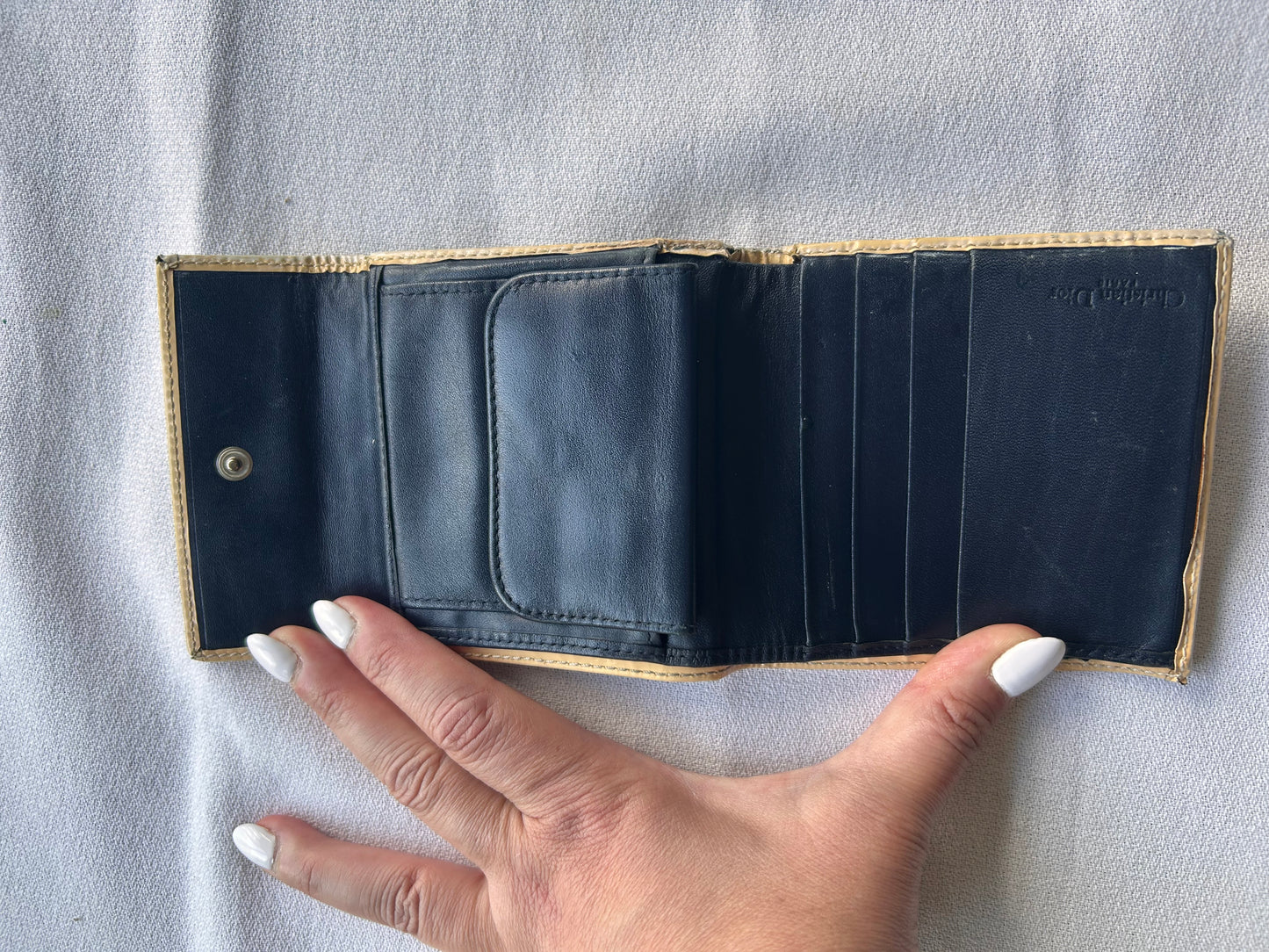 Christian Dior Vintage Oblique Canvas Wallet with Beige Leather "1" Patch