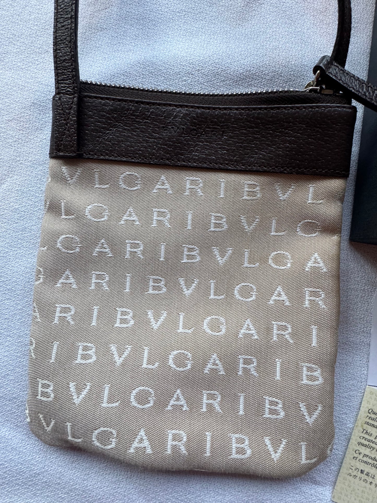 BVLGARI Beige Monogram Canvas & Brown Leather Crossbody Bag