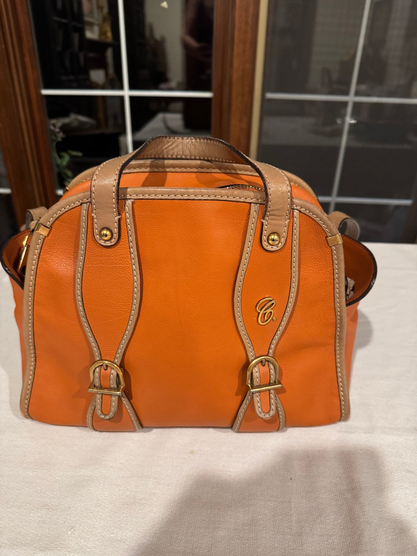 Chloé Vintage Orange Leather Structured Satchel Bag