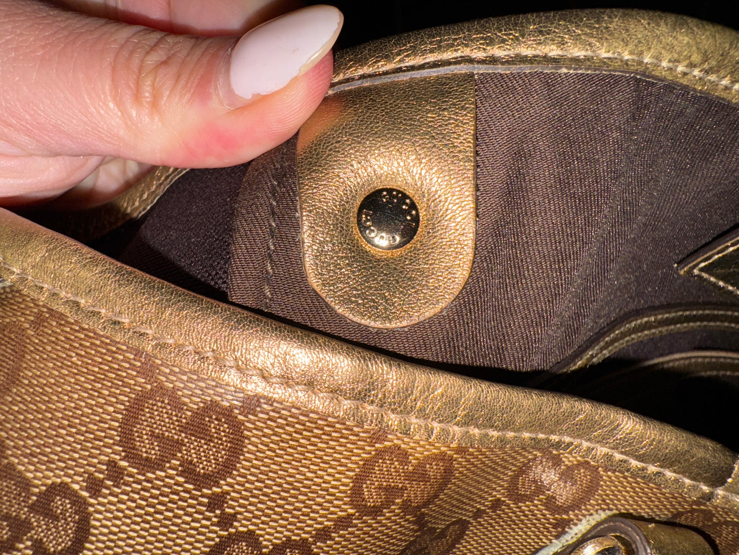 Gucci Joy Boston Tote in GG Monogram Canvas with Gold Leather Trim