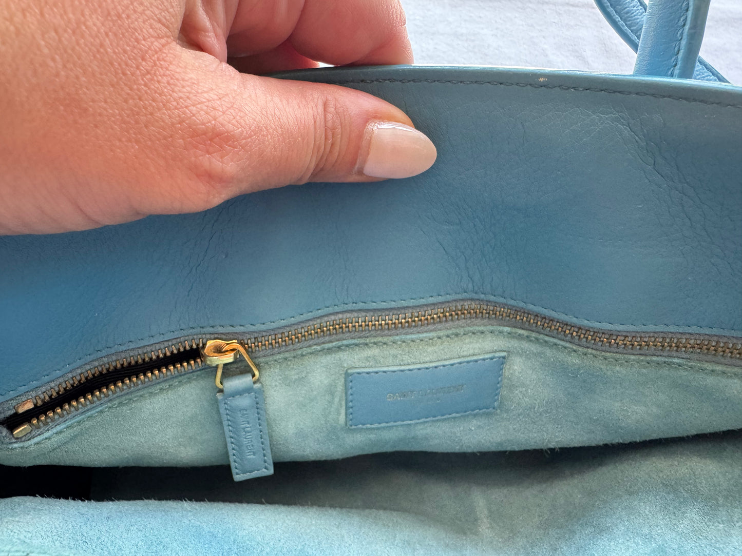 Saint Laurent Sac de Jour Tote in Light Blue Smooth Leather