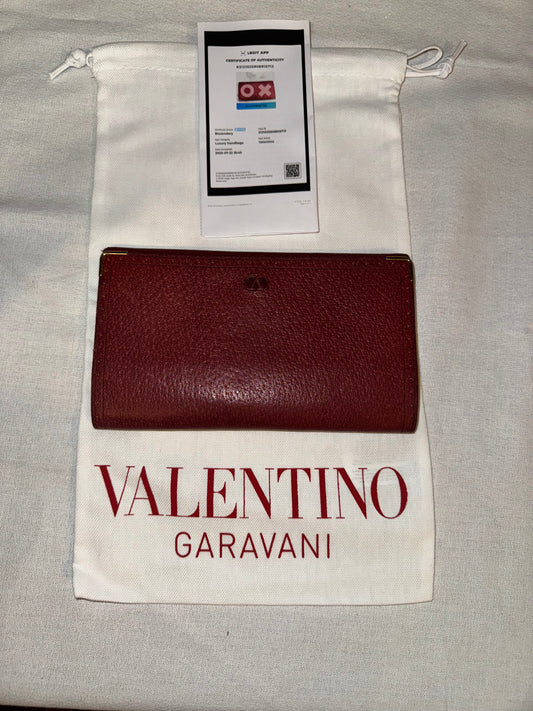 Valentino Garavani Vintage Burgundy Pebbled Leather Continental Wallet